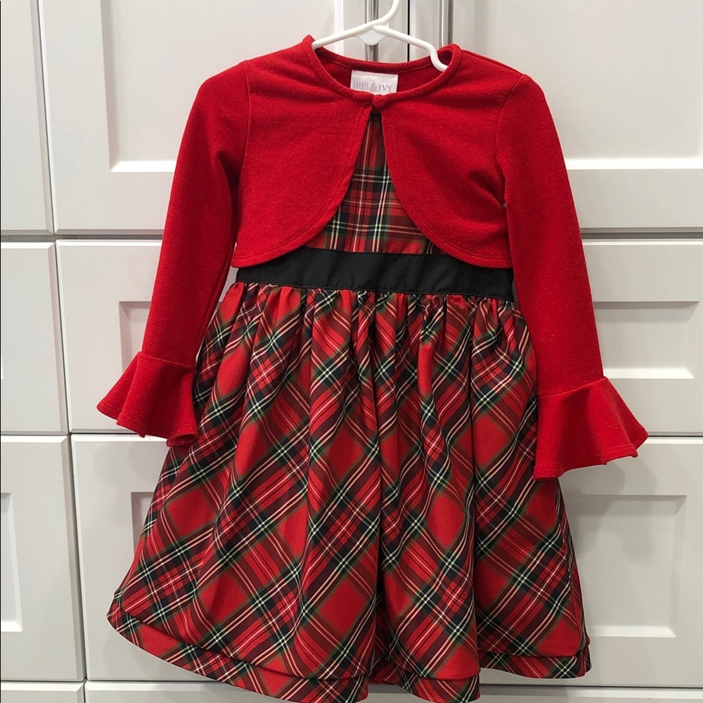 Oshkosh Red Plaid Dress / Iris & Ivy Cardigan – Size 3T